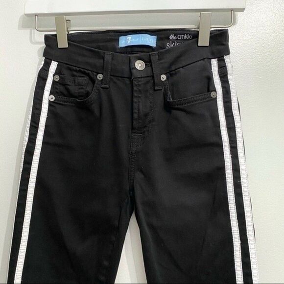7 For All Mankind size 23 b(air) The Ankle Skinny black jeans white stripe 505B3 - Picture 3 of 15